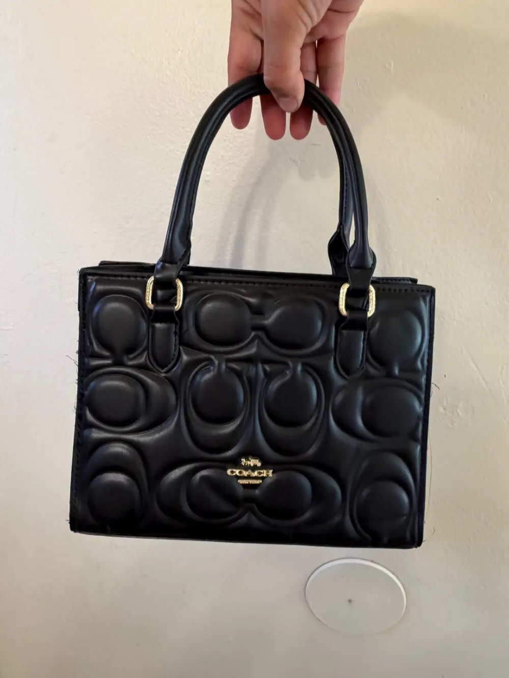 Coach Black Embossed Signature Satchel with Gold Hardware